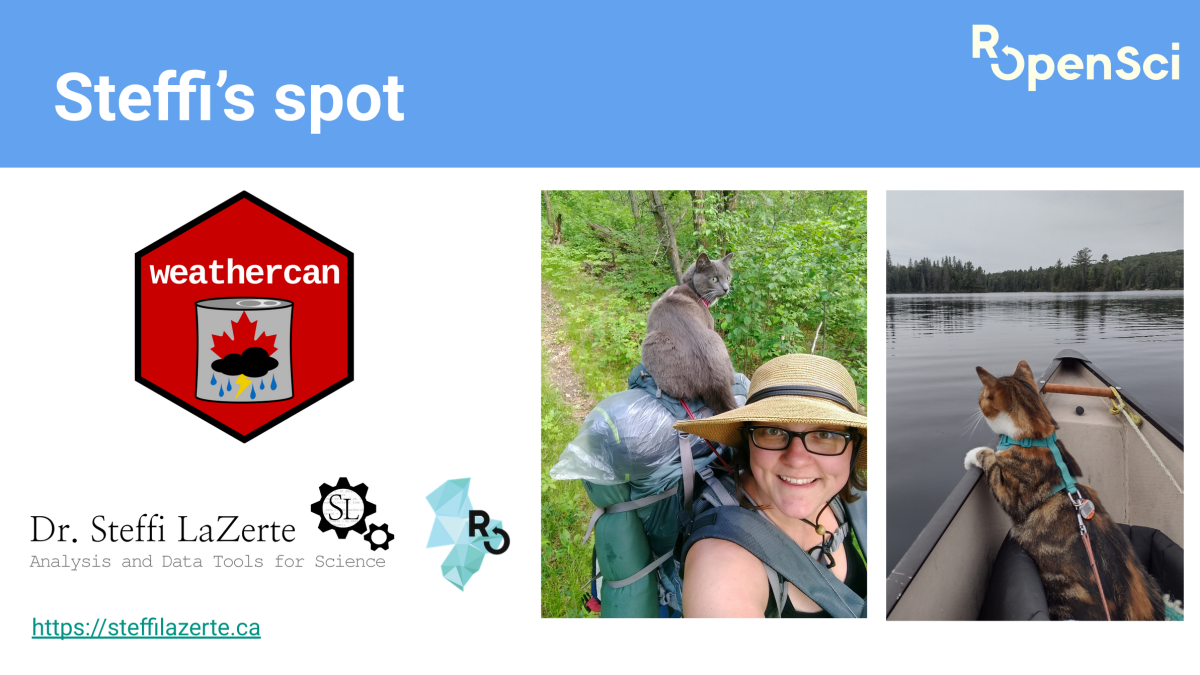 Example slide introducing the May community host, Steffi