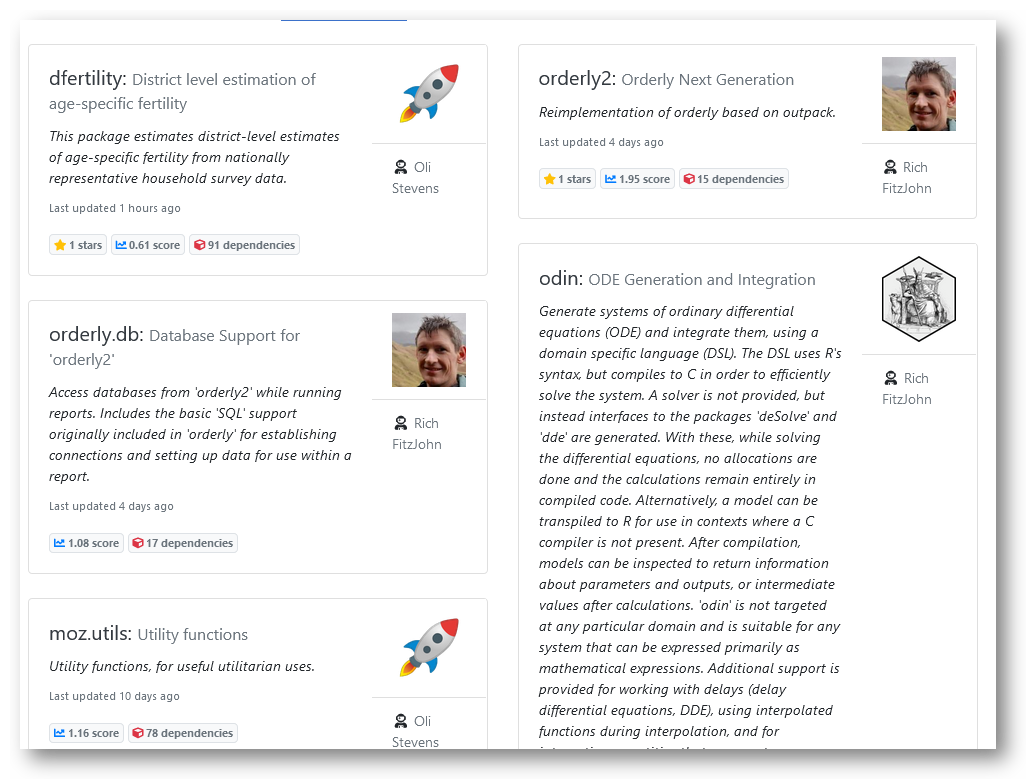 MRC's R Universe, package view.