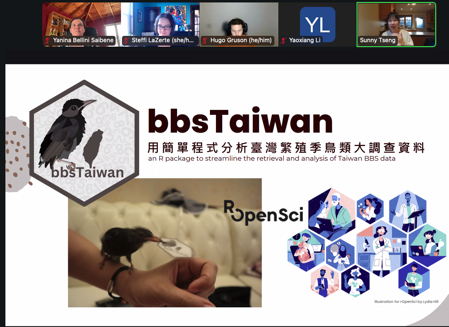 Screenshot of Sunny's title slide featuring her package bbsTawain