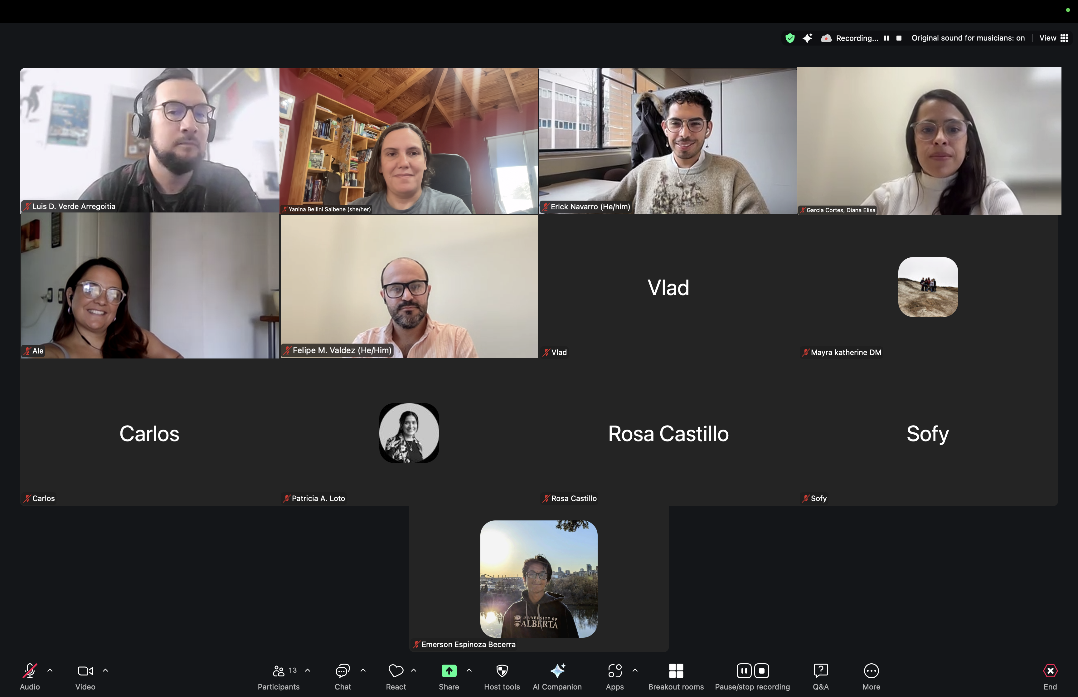 Reunión de Zoom del evento con los participantes y protagonistas